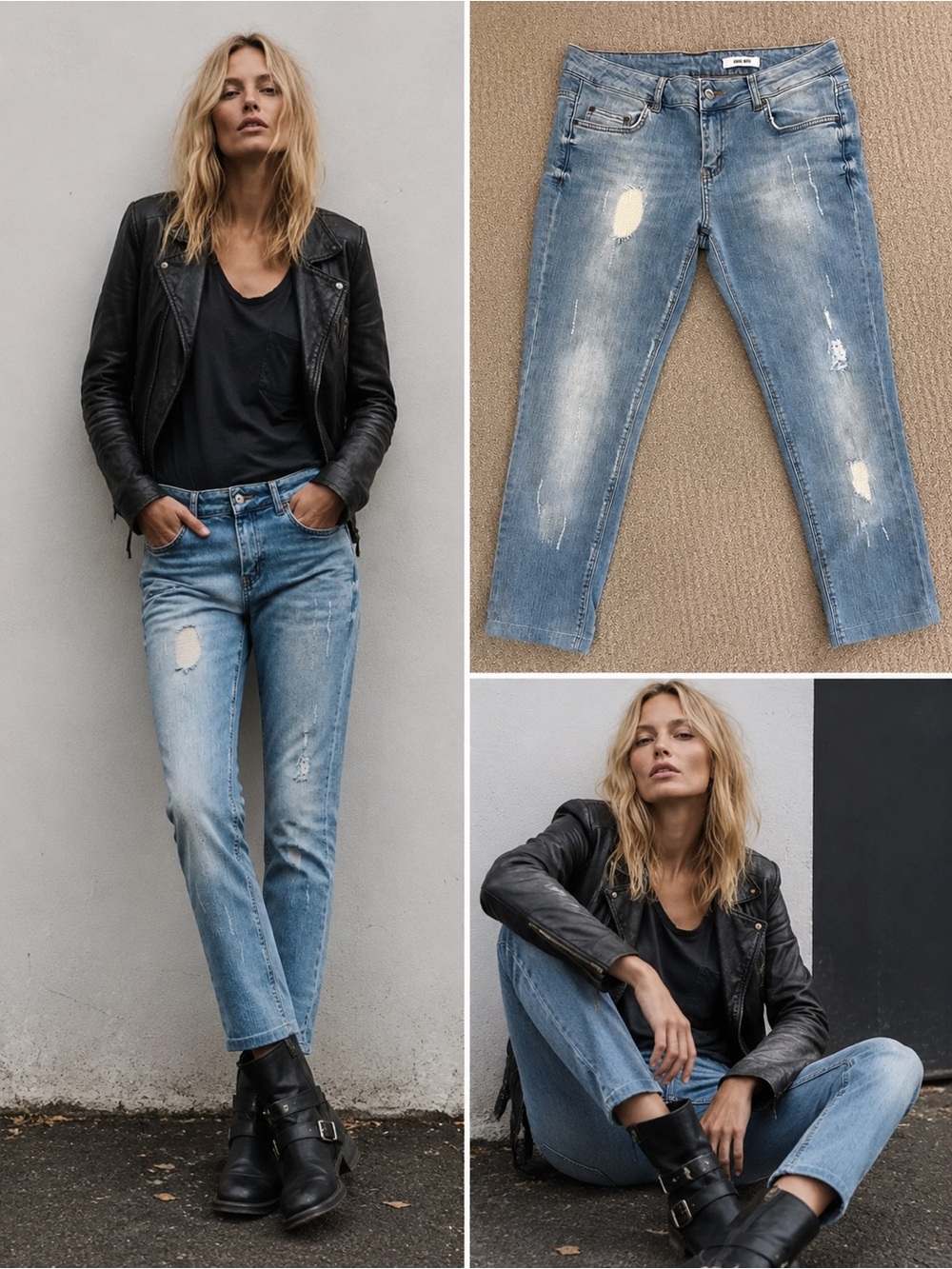 💐 ANINE BING Distressed Slim Straight Crop Jeans
